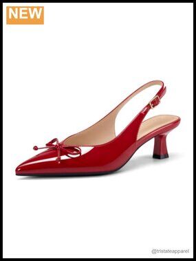 Faux Leather Slingback Kitten Heel Pumps Bow Tie Pointed Toe Office Dress Shoes